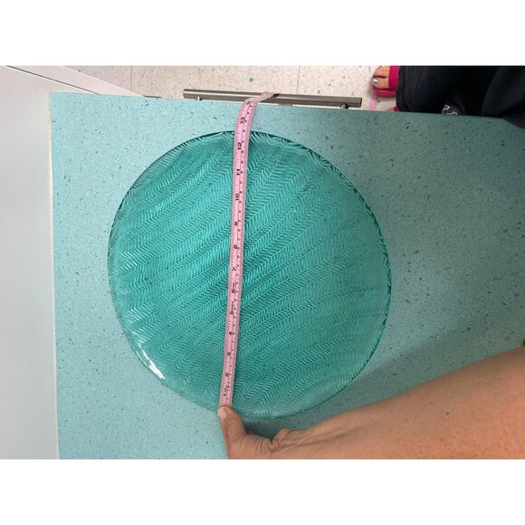 Arcoroc France Vintage Serving Platter 12.5 Inch Teal Herringbone Chevron Rare - Picture 3 of 8